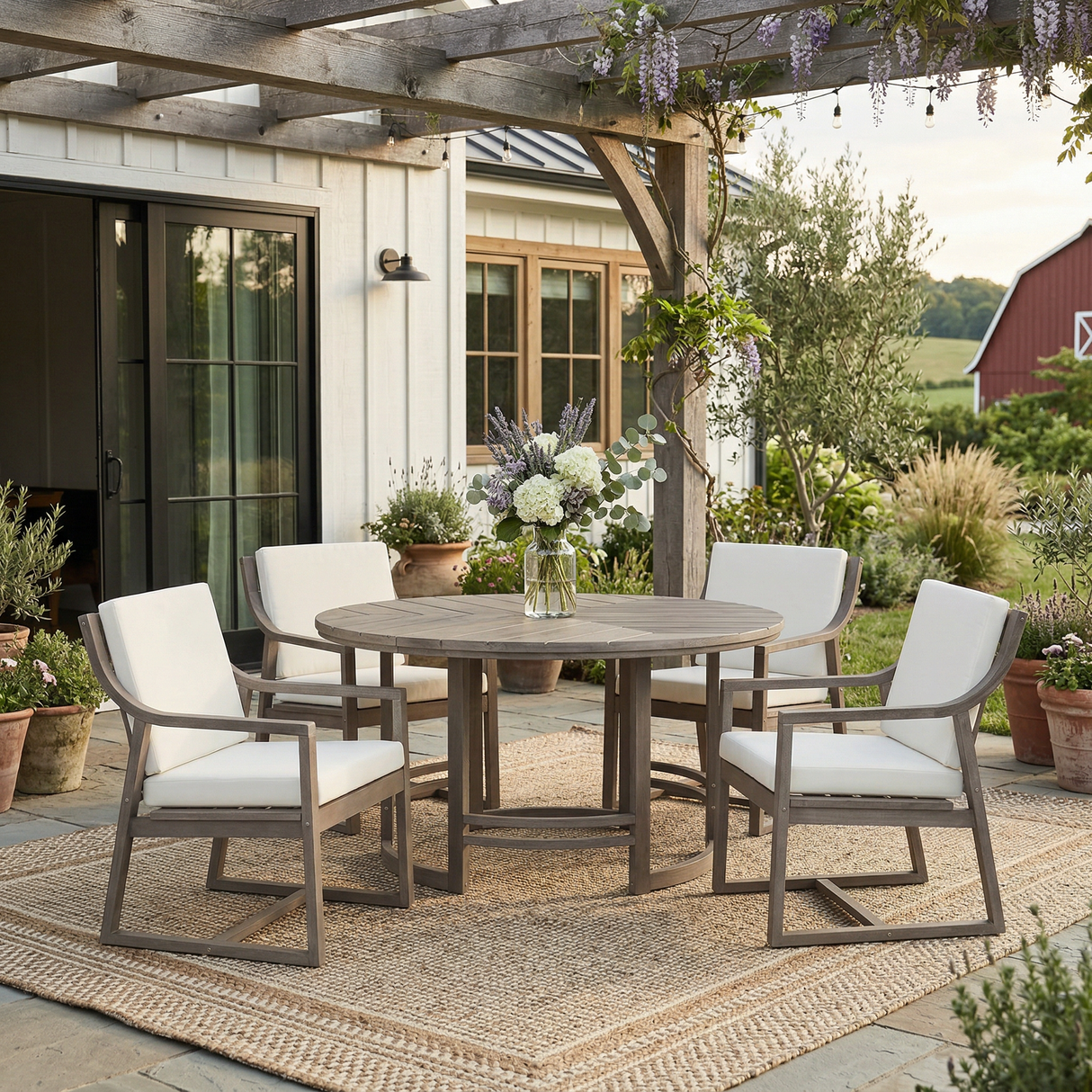 Outdoor Dining Set 5-Piece Patio Table and Chairs Set with Umbrella Hole