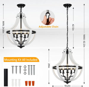 5-Light Convertible White Wood Farmhouse Chandelier