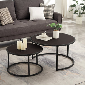 Modern Faux Leather Nesting Round Coffee Table Set - Dark Brown
