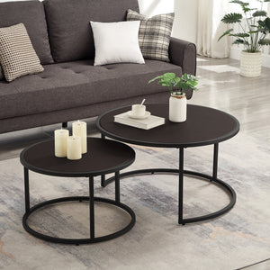 Modern Faux Leather Nesting Coffee Table Set with Black Metal Base - Dark Brown