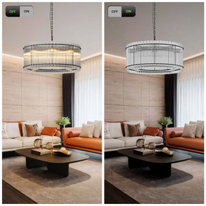 37-Inch Modern Black Round 8-Light Crystal Chandelier