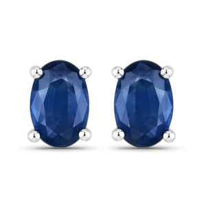 0.96 Carat Genuine Blue Sapphire 14K White Gold Earrings
