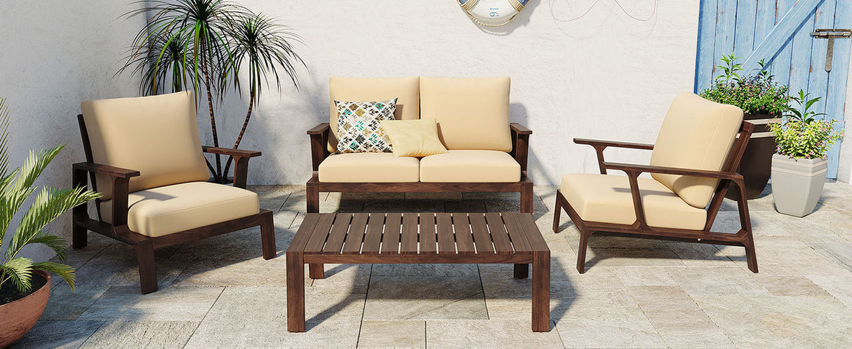 4-Piece Outdoor Sofa Set with Cushions and Coffee Table