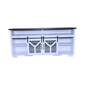 65.3" TV Stand with LED Light Strips and Barn Door - White and Black Walnut