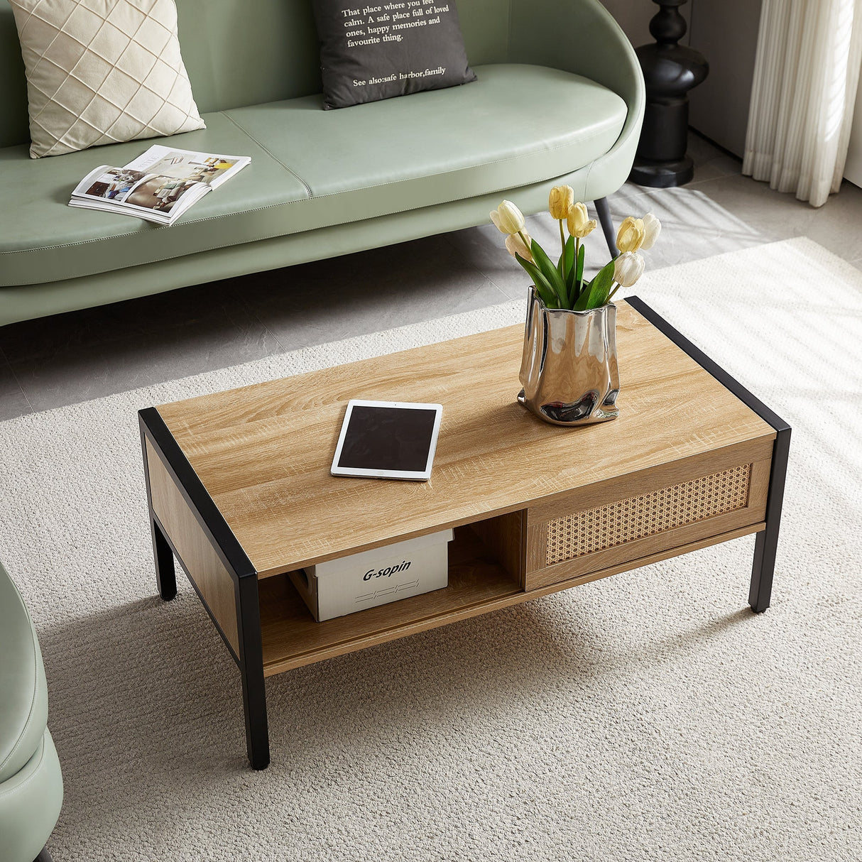 Modern Rattan Coffee Table 40.16 Inches