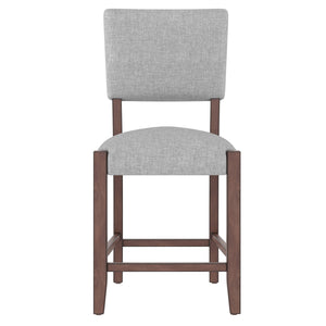 Set of 4 Mid-Century Modern Bar Stools, 40 in Linen Upholstered Counter Chairs with Rubber Wood Legs, Gray