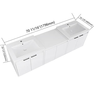 72" Bathroom Vanity With Resin Sink, Soft Close Doors and 1-Side Cabinet