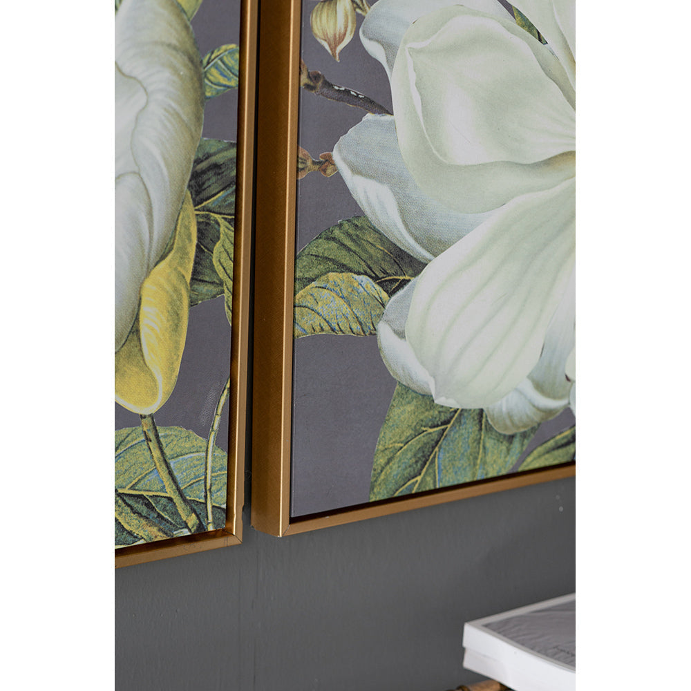 Set of 4 White and Gold Botanical Wall Art Prints, 20” x 20”