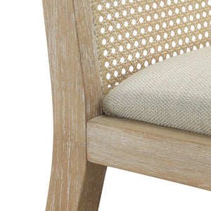 Dining Chair With Synthetic Cane Back And Upholstered Seat (Set of 2) - Natural