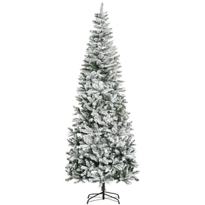 HOMCOM 9ft Unlit Snow-Flocked Slim Pine Artificial Christmas Tree