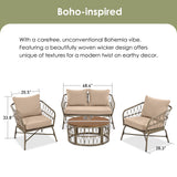 4 Piece Bohemian Wicker Chat Set With Acacia Wood Table