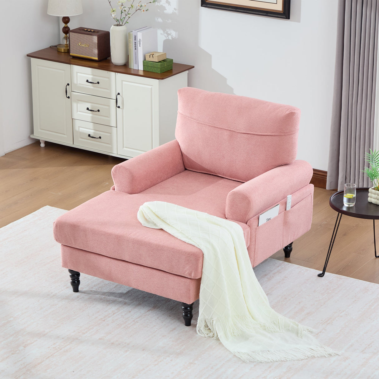 Modern Minimalist Chenille Fabric Chaise Lounge Recliner