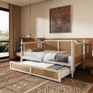Traditional Style Rattan Twin Size Daybed with Twin Trundle