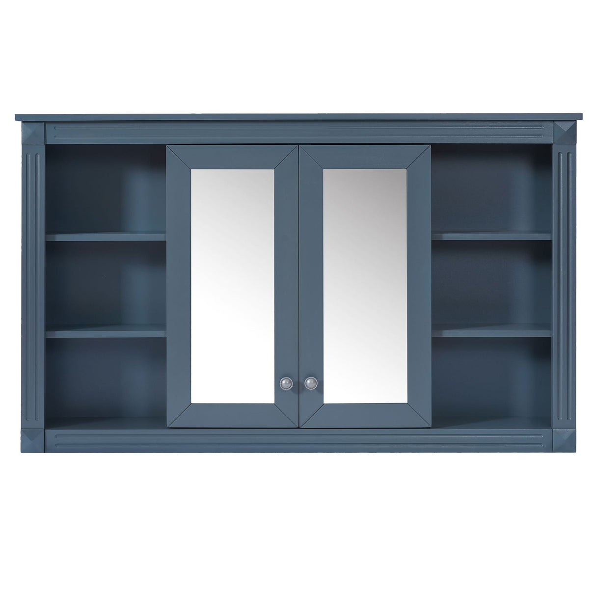 Wall-Mounted Mirror Cabinet With Adjustable Shelf And Open Shelves