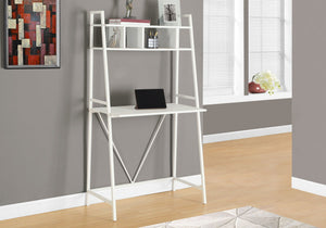 Computer Desk For Home Office, Laptop, Leaning, Storage Shelves, Contemporary & Modern - White