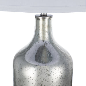Silver Round Table Lamp with White Fabric Shade