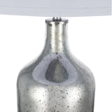 Silver Round Table Lamp with White Fabric Shade