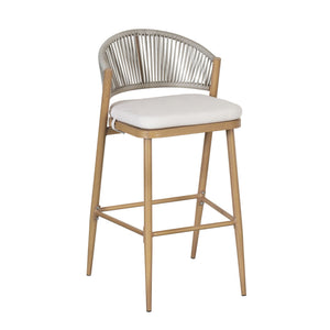 Outdoor Bar Height Metal Frame Counter Stools With Scallop Shaped Backrest & Water Resistant Cushions