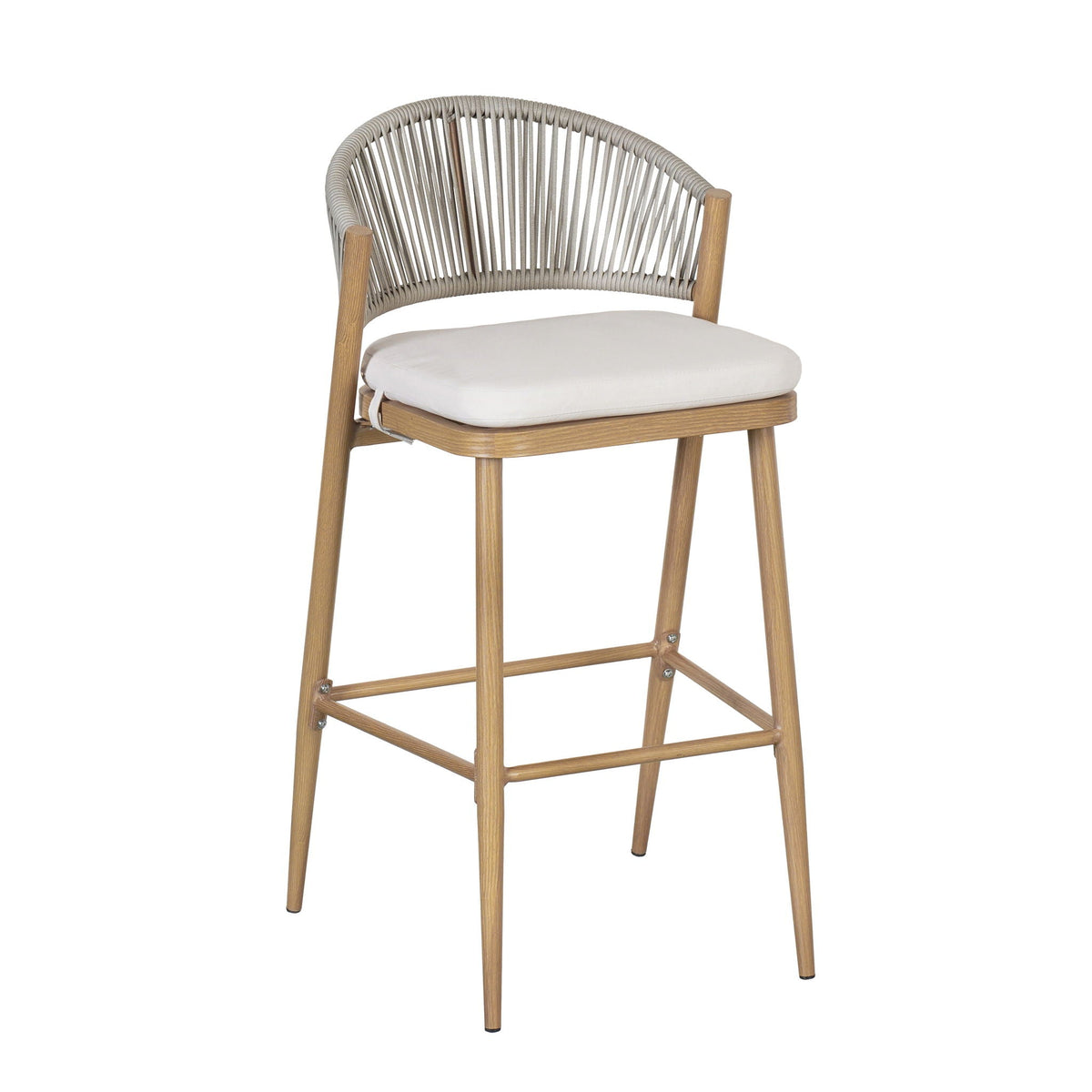 Outdoor Bar Height Metal Frame Counter Stools With Scallop Shaped Backrest & Water Resistant Cushions