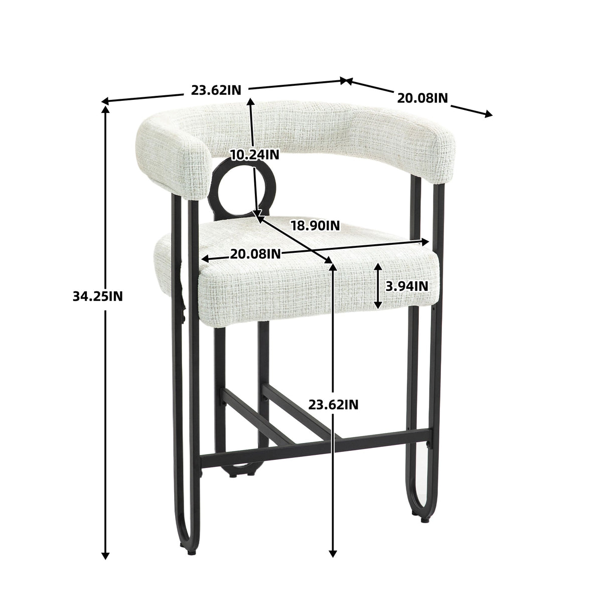 Household bar stools set of 2, modern upholstered with back