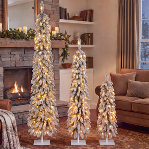 Snow Flocked Pre-Lit Pencil Christmas Tree