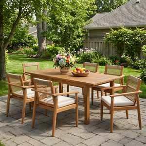 7 Pieces Acacia Wood Outdoor Dining Set with Cushions