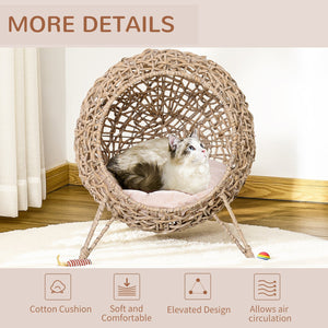 20.5' Weaved Banana Leaf Cat Bed with Cushion Beige