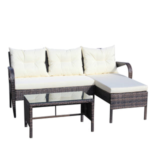 Outdoor Patio Furniture 3-Piece Conversation Set (Beige Cushion)