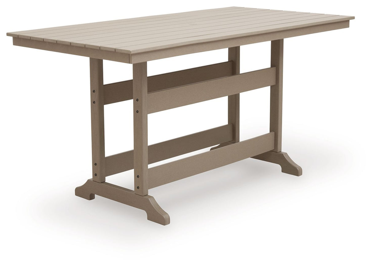 Seacliff Beach - Rectangular Counter Height Dining Table With Umbrella Option - Medium Brown