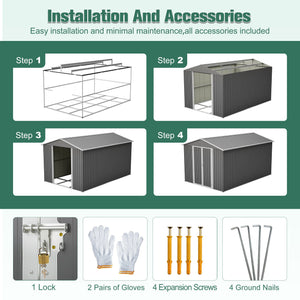 Lockable Metal Shed 8x12 FT with Aluminum Frame - Gray