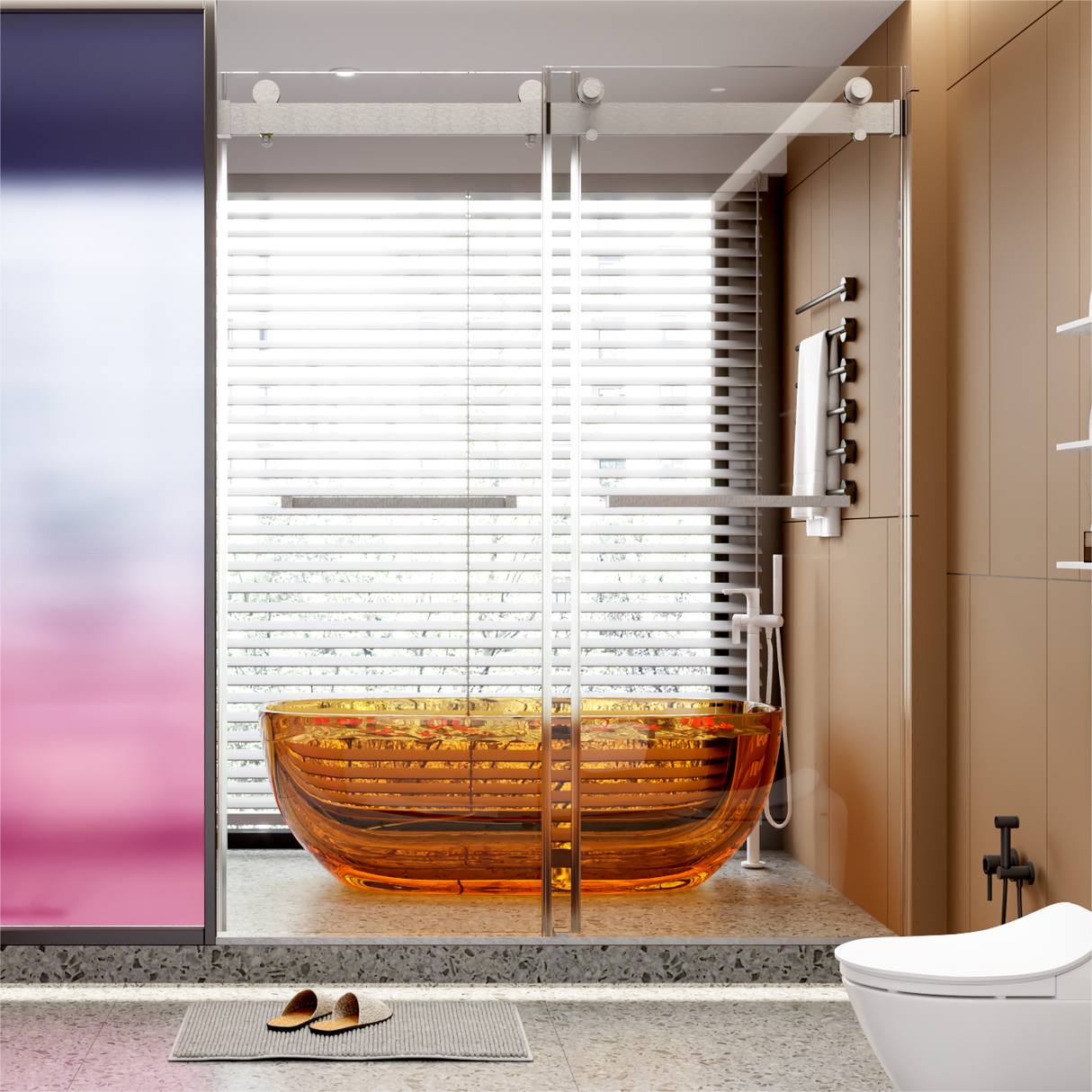 56-60"W x 76"H Frameless Double Sliding Soft-Close Shower Door