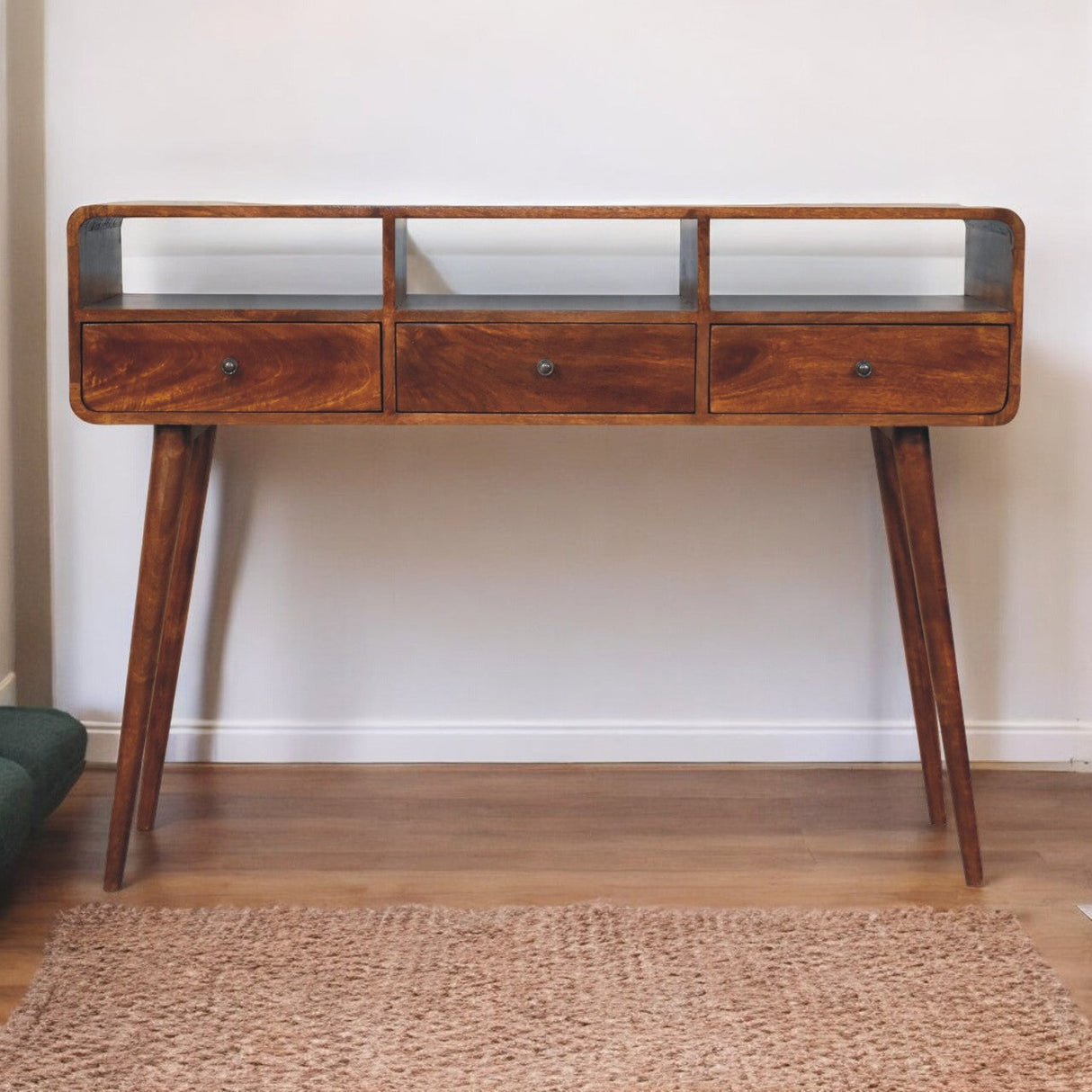 Solid Wood Triple Curved Chestnut Console Table