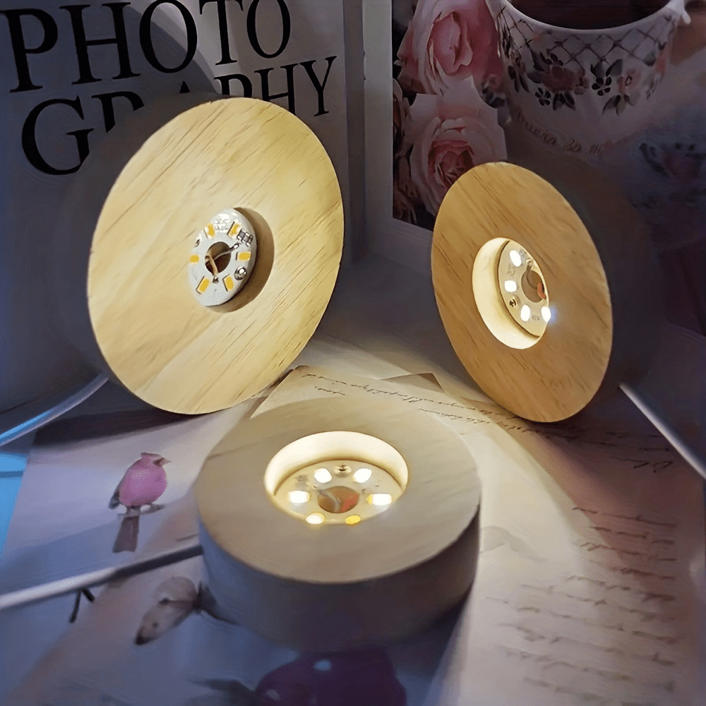 Wooden LED Light Base USB Powered | 6-LED Display Stand for Acrylic, Crystal