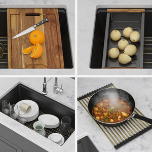 Quartz Composite Kitchen Sink With Undermount Design, Durable Single Bowl Workstation