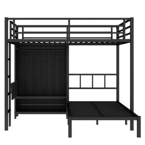 Full XL Over Twin Metal Bunk Bed with Folding Desk and Closet