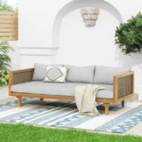 Claremont 3-Seater Daybed with Rattan Arms, Light Grey Cushion, Acacia Wood Frame