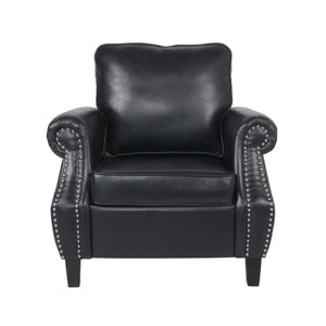 Contemporary Black PU Club Chair with Nailhead Trim and Rolled Armrests