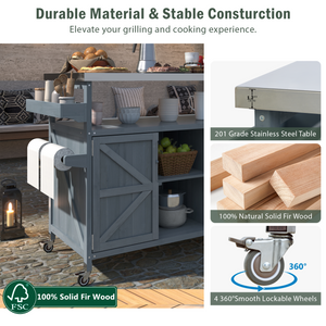 K&K Outdoor Kitchen Island, Rolling Bar Cart & Storage Cabinet