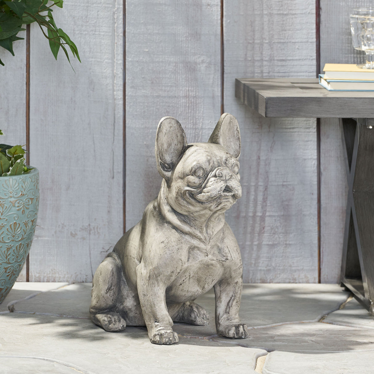 Dog Garden Sculpture, Outdoor French Bulldog Garden Statue, Gray