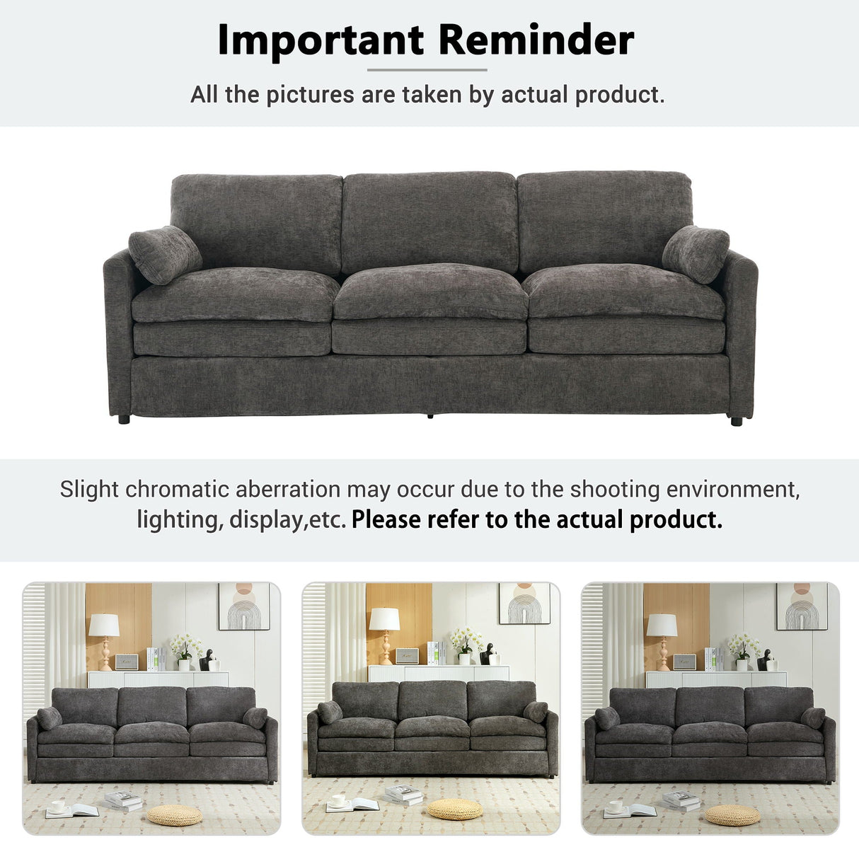 Cozy Upholstered 3 Seater Sofa With Double Cushion