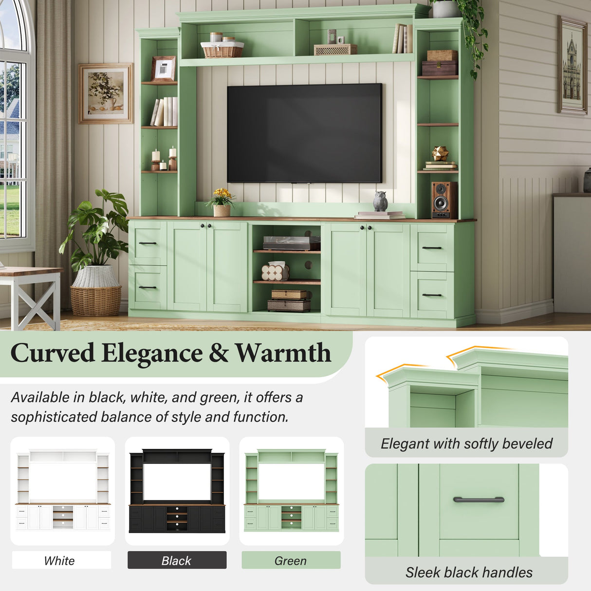 4-in-1 Entertainment Center Wall Unit with Bookshelf for TVs Up to 70"