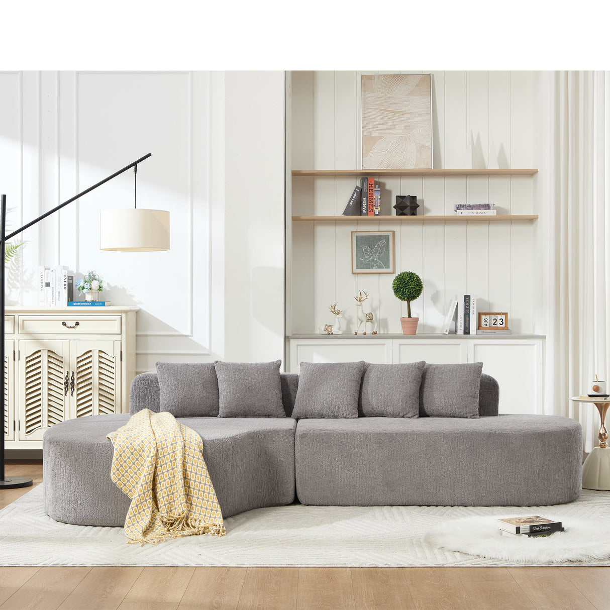 110.2" * 62" Boneless Sectional Curved Sofa with 5 Pillows