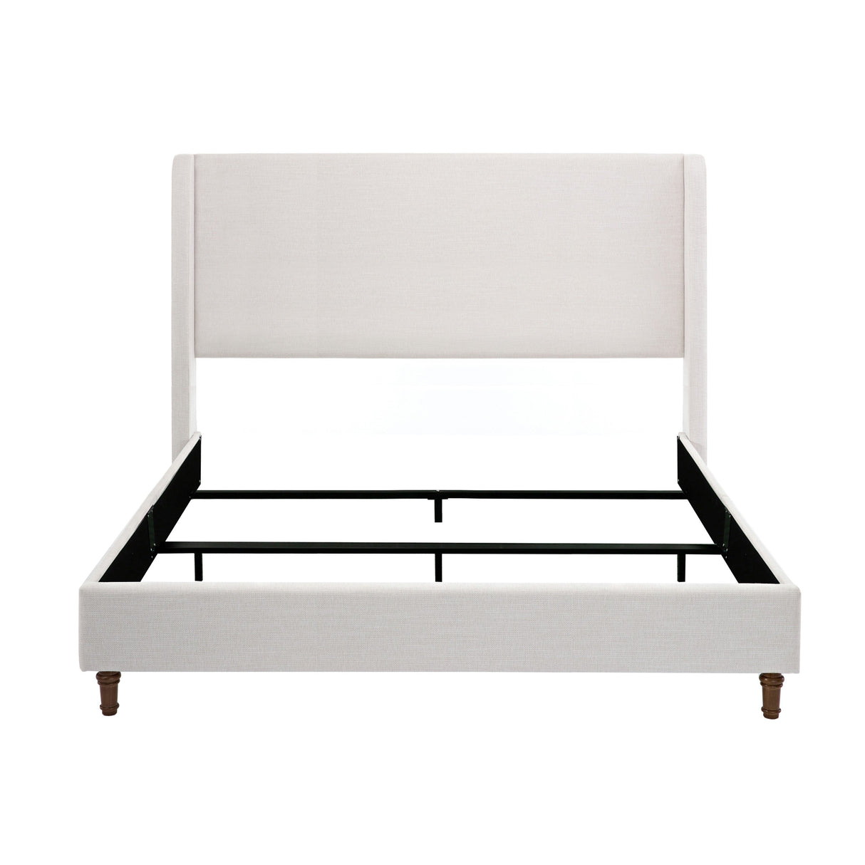 Hayden King Size Upholstered Wingback Bed with Textured Ivory Canvas and Tall 54" Headboard