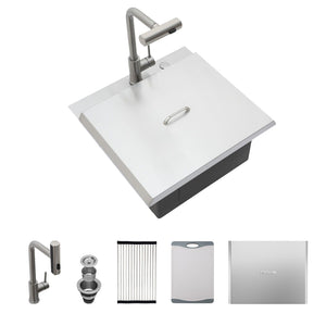 21" Drop-In Kitchen Sink With Pull-Out Faucet And Sink Cover