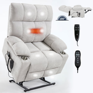 Beige Dual Motor Infinite Position Power Lift Recliner Chair