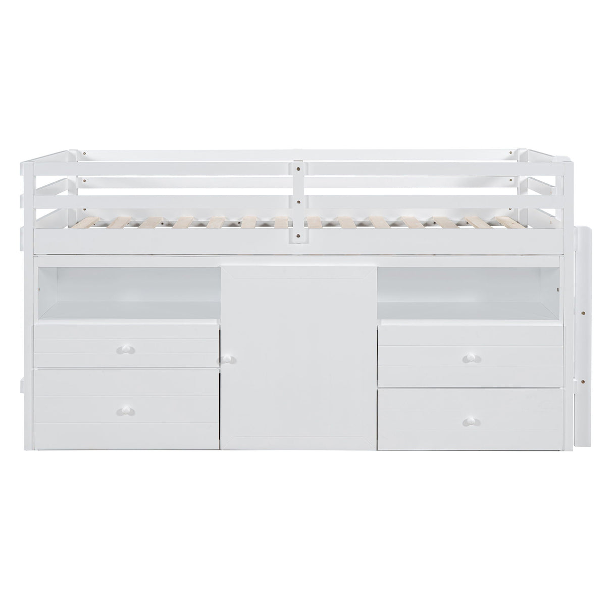 Loft Bed With 4 Drawers, Underneath Cabinet And Shelves