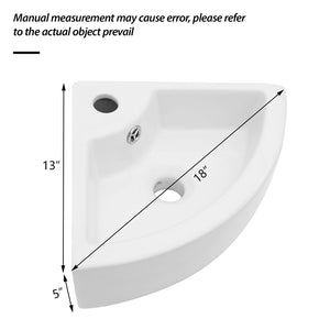 Triangle Porcelain Wall Mount Vessel Sink with Overflow - White