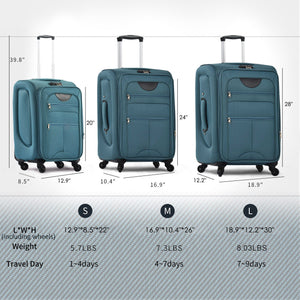 Softside Luggage Expandable 3 Piece Set Suitcase Upright Spinner Softshell Lightweight Luggage Travel Set