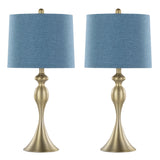 Ashland 27" Contemporary Metal Table Lamp Set in Gold with Linen Shades