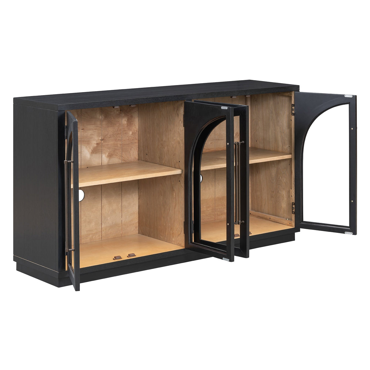 4-Door Large Storage Sideboard Buffet Cabinet with Glass Doors (Black)
